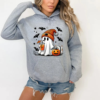 Halloween Ghost Pumpkin Bat Hoodies For Women Fashion Hooded Pullover Teens Casual Long Sleeves Halloween Sweatshirts