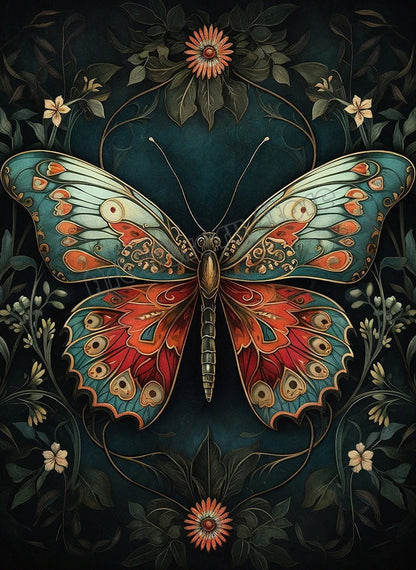 Floral Dark Academia Woodland Blue Moth Black Butterfly Poster Canvas Painting Botanical Wall Art Pictures Halloween Home Decor