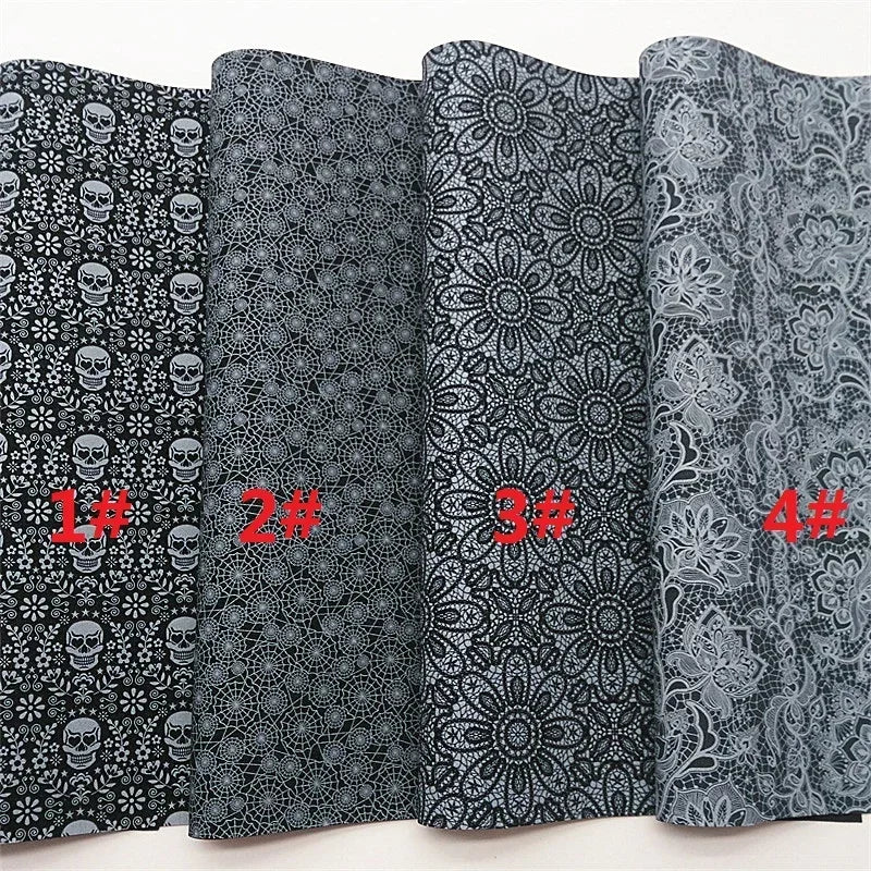 Halloween Flowers Lace Spiderwebs Custom Glitter Vinyl Fabric Sheet Glitter Leather Faux For Bows Earrings DIY A4 SIZE R2100B