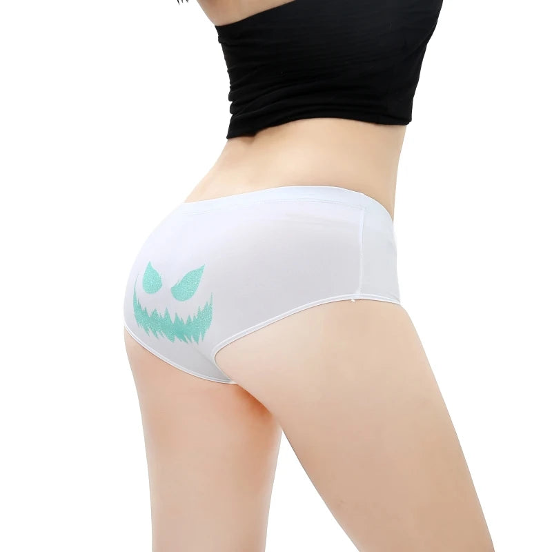 Sexy Fluorescent Lady Panties Fun Halloween Skeleton Gold Plated Women's Boxer Shorts Half Wrap Buttocks Female Boxer Briefs