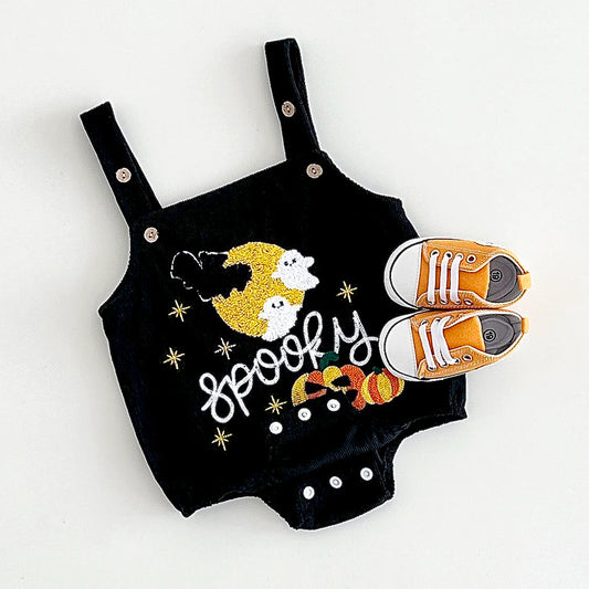 0-18M Baby Bodysuit Toddler Halloween Jumpsuit Overalls Newborn Boys Girls Clothes Pumpkin/Ghost Embroidery Button Bubble Romper