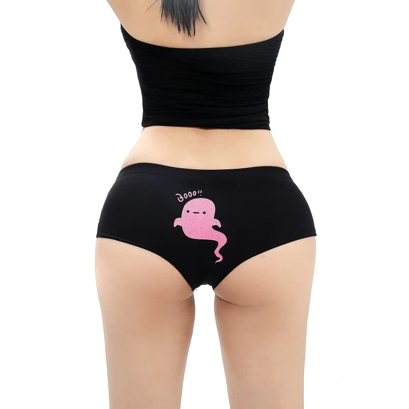Sexy Fluorescent Lady Panties Fun Halloween Skeleton Gold Plated Women's Boxer Shorts Half Wrap Buttocks Female Boxer Briefs