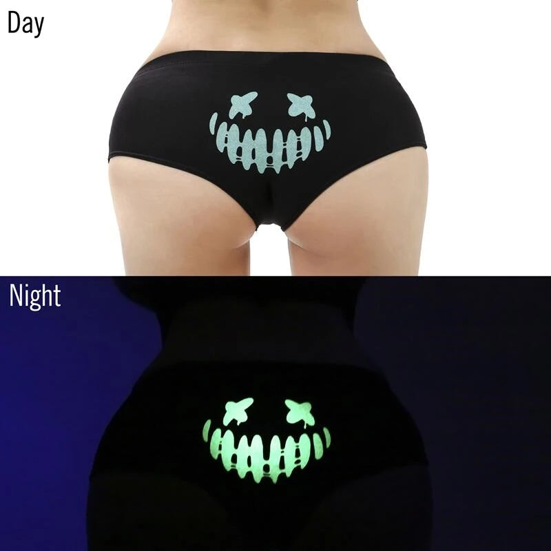 Sexy Fluorescent Lady Panties Fun Halloween Skeleton Gold Plated Women's Boxer Shorts Half Wrap Buttocks Female Boxer Briefs