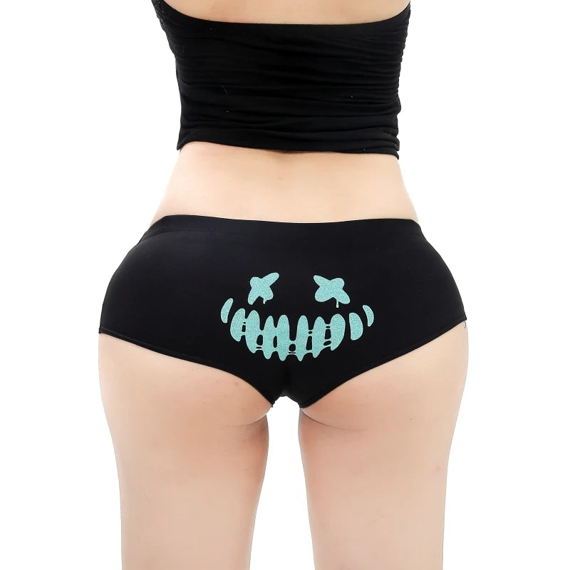 Sexy Fluorescent Lady Panties Fun Halloween Skeleton Gold Plated Women's Boxer Shorts Half Wrap Buttocks Female Boxer Briefs