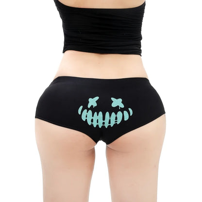 Sexy Fluorescent Lady Panties Fun Halloween Skeleton Gold Plated Women's Boxer Shorts Half Wrap Buttocks Female Boxer Briefs