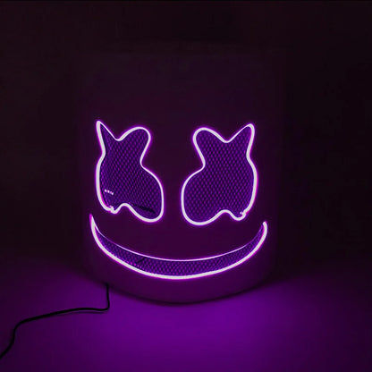 Halloween Light Up Neon Full Face Mask Luminous LED DJ Marshmellow Mask Headgear Cosplay Music Festival Party Props Glowing Mask