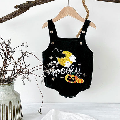 0-18M Baby Bodysuit Toddler Halloween Jumpsuit Overalls Newborn Boys Girls Clothes Pumpkin/Ghost Embroidery Button Bubble Romper