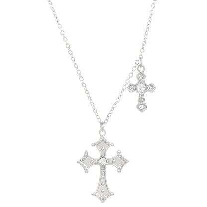 Fashion Double Cross Necklace for Women Collarbone Chain Luxury Zirconia Cross Pendant Necklace Couple Jewelry Halloween Choker