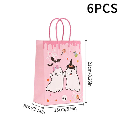 6PCS Halloween Pumpkin Black Pink Candy Gift Bags Trick or Treat Candy Bags with Handles Halloween Party Favor Supplies