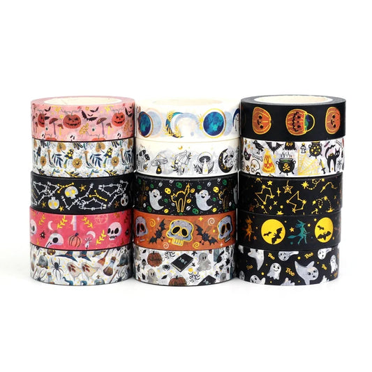 NEW 1PC 10M Deco Mushrooms Leaves Pumpkin Ghost Moon Gold Foil Halloween Washi Tape Set for Planner Masking Tape Cute Stationery