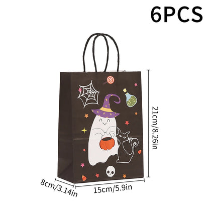 6PCS Halloween Pumpkin Black Pink Candy Gift Bags Trick or Treat Candy Bags with Handles Halloween Party Favor Supplies