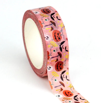 NEW 1PC 10M Deco Mushrooms Leaves Pumpkin Ghost Moon Gold Foil Halloween Washi Tape Set for Planner Masking Tape Cute Stationery