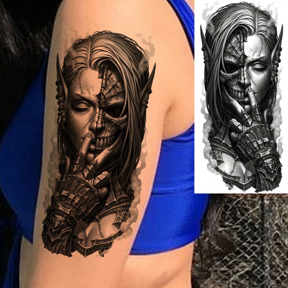 1 Sheet Full Arm Evil Witch Vampire Temporary Tattoos Sleeve Halloween Scary Skull Tatoo Waterproof Horrible Fake Tattoo Sticker