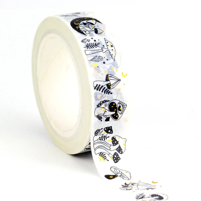 NEW 1PC 10M Deco Mushrooms Leaves Pumpkin Ghost Moon Gold Foil Halloween Washi Tape Set for Planner Masking Tape Cute Stationery
