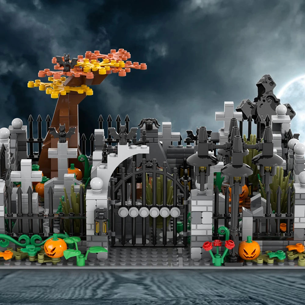 Halloween Festival Series Architecture Pumpkin Carriage Model Set Horror DIY Tombstone Grave MOC Building Block For Kid Toy Gift