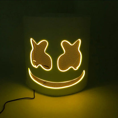 Halloween Light Up Neon Full Face Mask Luminous LED DJ Marshmellow Mask Headgear Cosplay Music Festival Party Props Glowing Mask