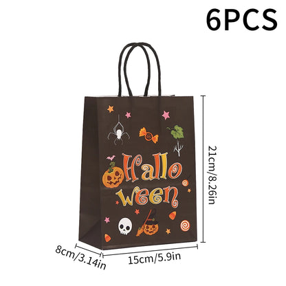 6PCS Halloween Pumpkin Black Pink Candy Gift Bags Trick or Treat Candy Bags with Handles Halloween Party Favor Supplies