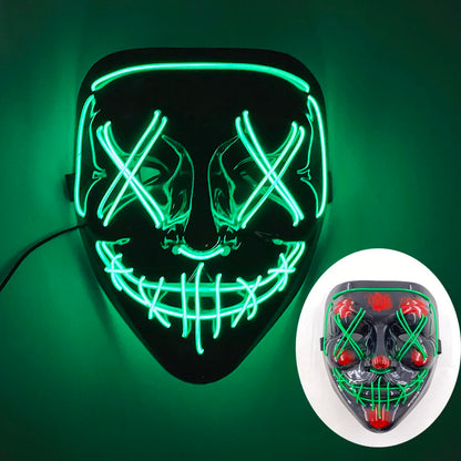 Halloween Light Up Neon Full Face Mask Luminous LED DJ Marshmellow Mask Headgear Cosplay Music Festival Party Props Glowing Mask