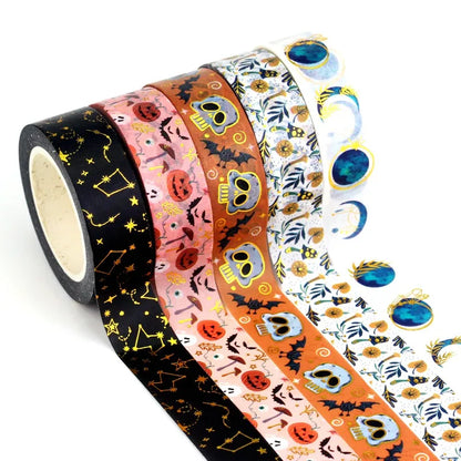 NEW 1PC 10M Deco Mushrooms Leaves Pumpkin Ghost Moon Gold Foil Halloween Washi Tape Set for Planner Masking Tape Cute Stationery