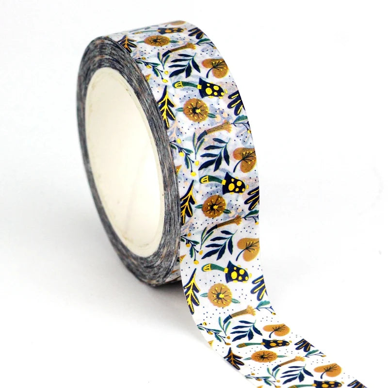 NEW 1PC 10M Deco Mushrooms Leaves Pumpkin Ghost Moon Gold Foil Halloween Washi Tape Set for Planner Masking Tape Cute Stationery