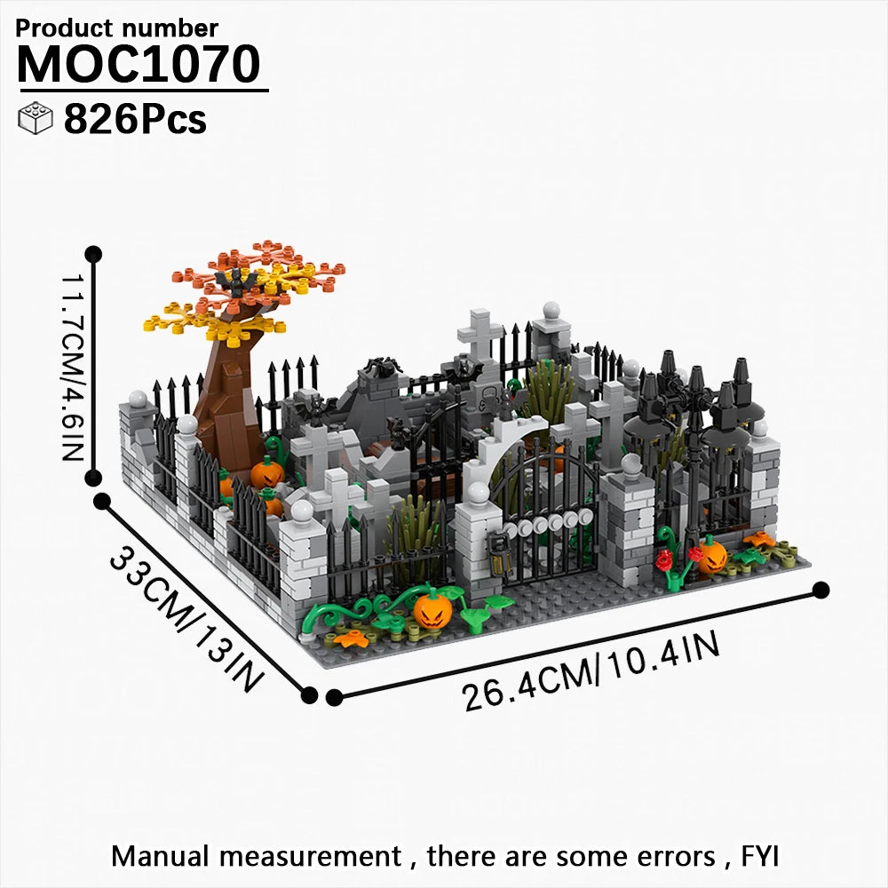 Halloween Festival Series Architecture Pumpkin Carriage Model Set Horror DIY Tombstone Grave MOC Building Block For Kid Toy Gift