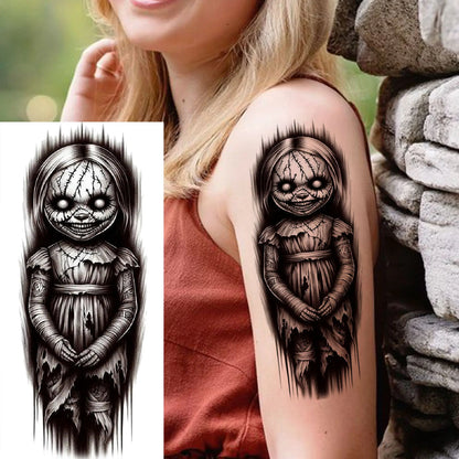 1 Sheet Full Arm Evil Witch Vampire Temporary Tattoos Sleeve Halloween Scary Skull Tatoo Waterproof Horrible Fake Tattoo Sticker