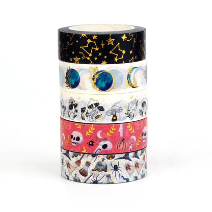 NEW 1PC 10M Deco Mushrooms Leaves Pumpkin Ghost Moon Gold Foil Halloween Washi Tape Set for Planner Masking Tape Cute Stationery