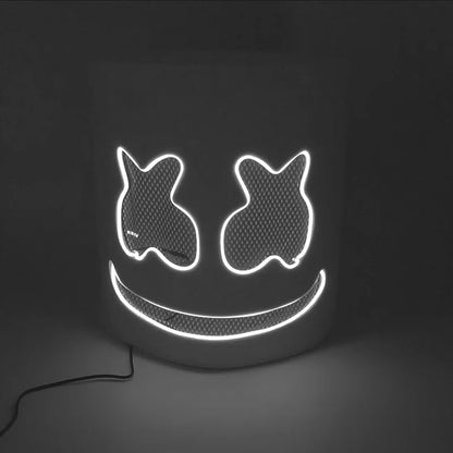Halloween Light Up Neon Full Face Mask Luminous LED DJ Marshmellow Mask Headgear Cosplay Music Festival Party Props Glowing Mask
