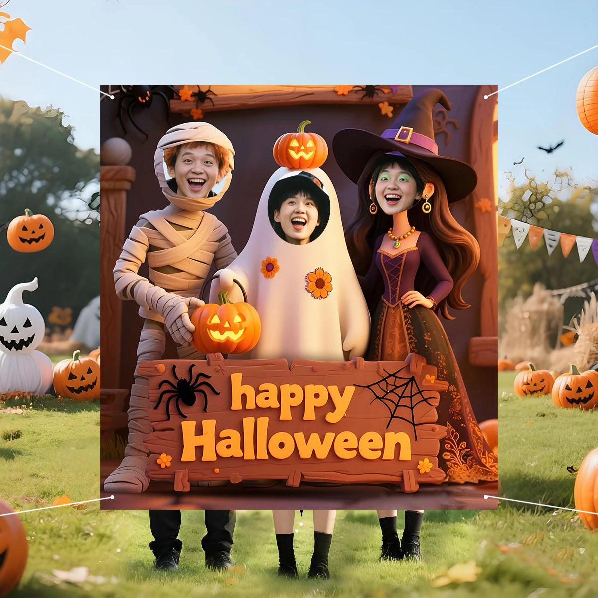 Halloween Photo Background Cloth Indoor and Outdoor Party Decoration Hanging Bra Flag Punching Commemorative Funny Banner