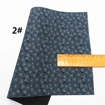 Halloween Flowers Lace Spiderwebs Custom Glitter Vinyl Fabric Sheet Glitter Leather Faux For Bows Earrings DIY A4 SIZE R2100B