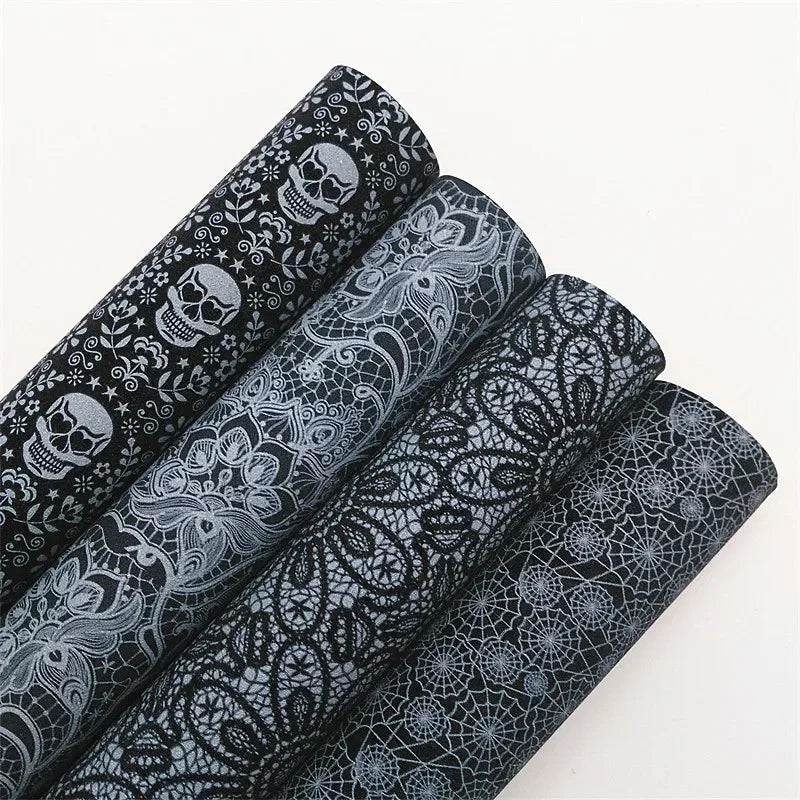 Halloween Flowers Lace Spiderwebs Custom Glitter Vinyl Fabric Sheet Glitter Leather Faux For Bows Earrings DIY A4 SIZE R2100B