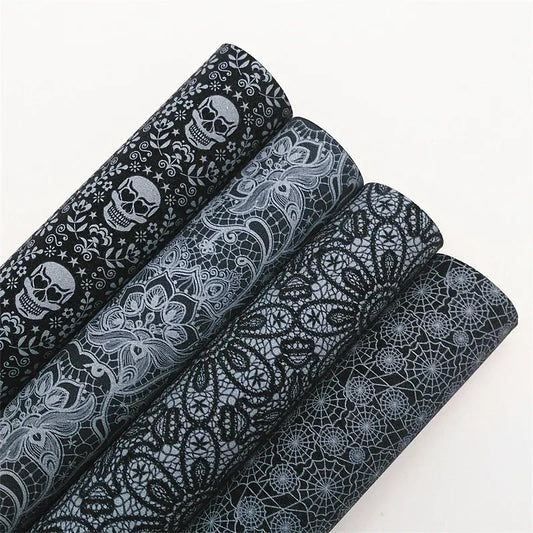 Halloween Flowers Lace Spiderwebs Custom Glitter Vinyl Fabric Sheet Glitter Leather Faux For Bows Earrings DIY A4 SIZE R2100B
