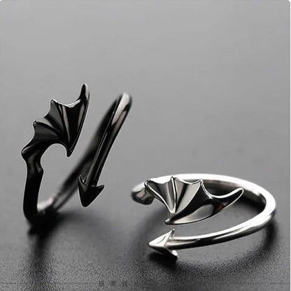 Punk   Little Devil Dragon Gothic Evil Vampire Angel Wings Rings Open Ring Halloween Party Jewelry Gift Wholesale